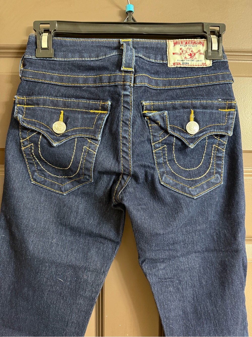 True Religion Indigo Denim Jeans with Yellow Stitching